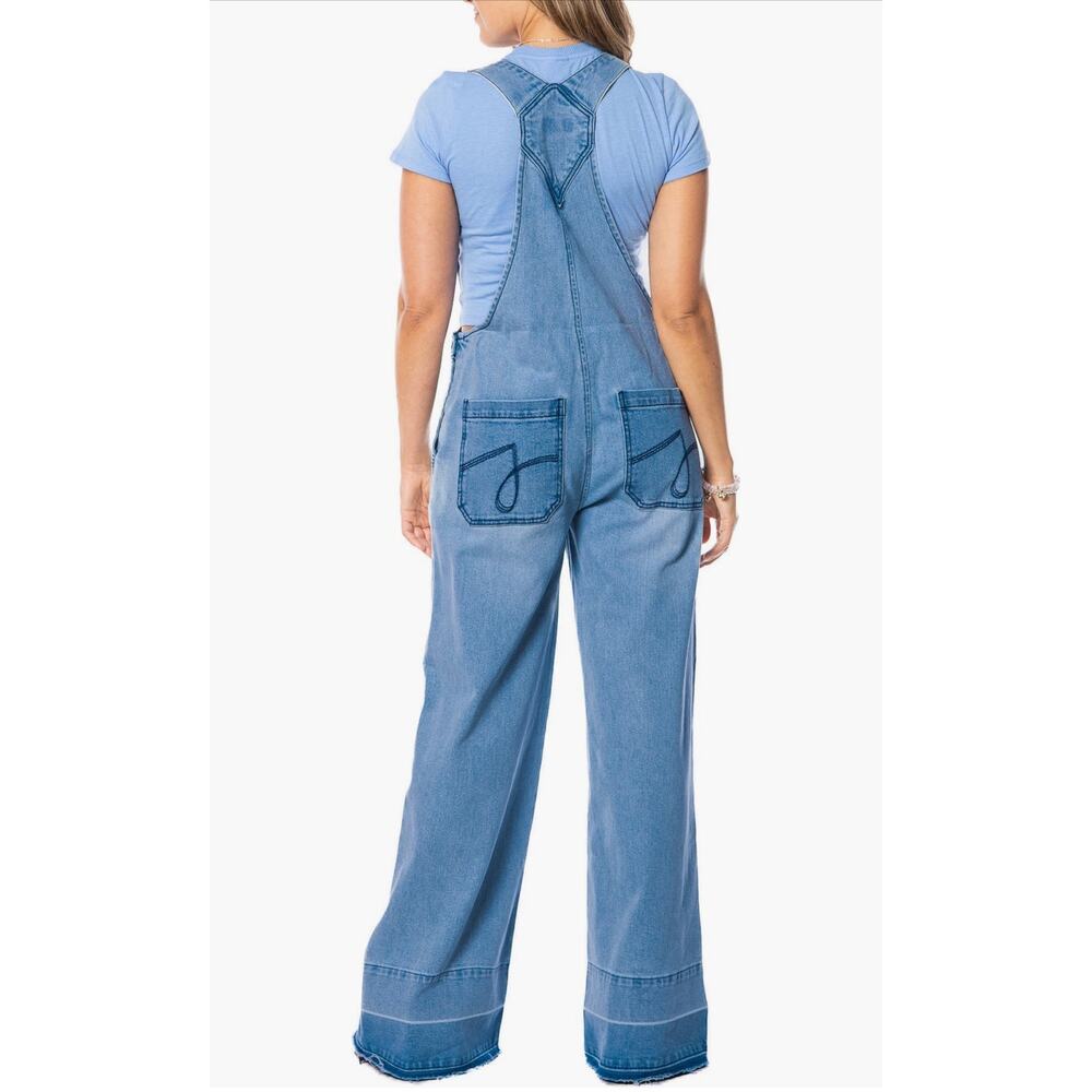 Juicy Couture Wide Leg Denim Stretch Casual Cotton Raw Hem Overalls XXL - Picture 3 of 11